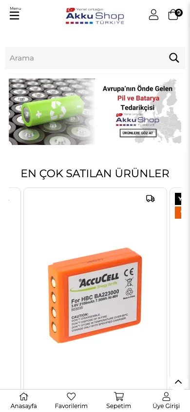 Akku Shop Türkiye web sitesi mobil görünümü