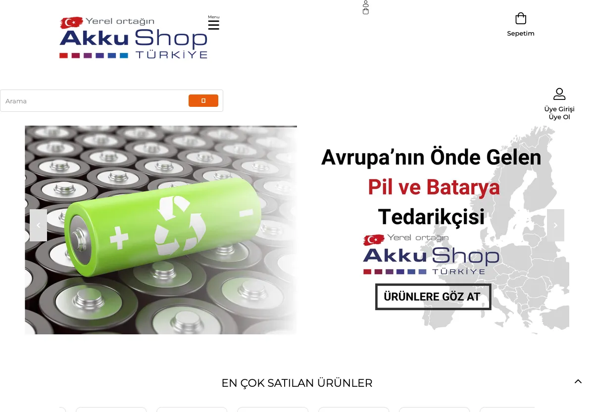 Akku Shop Türkiye web sitesi masaüstü görünümü