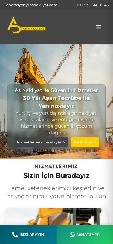 AS Nakliyat web sitesi mobil görünümü