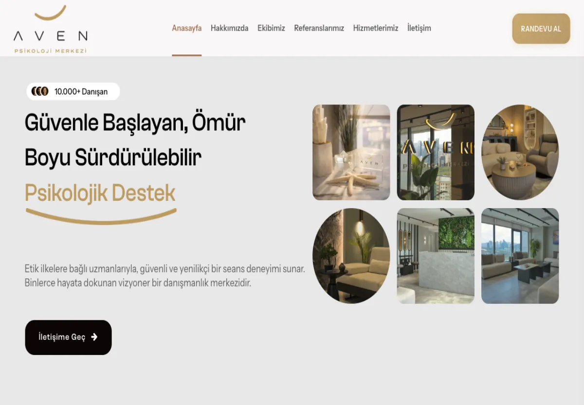 Aven Psikoloji web sitesi masaüstü görünümü