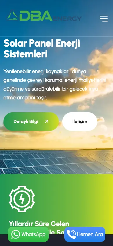 DBA Energy web sitesi mobil görünümü