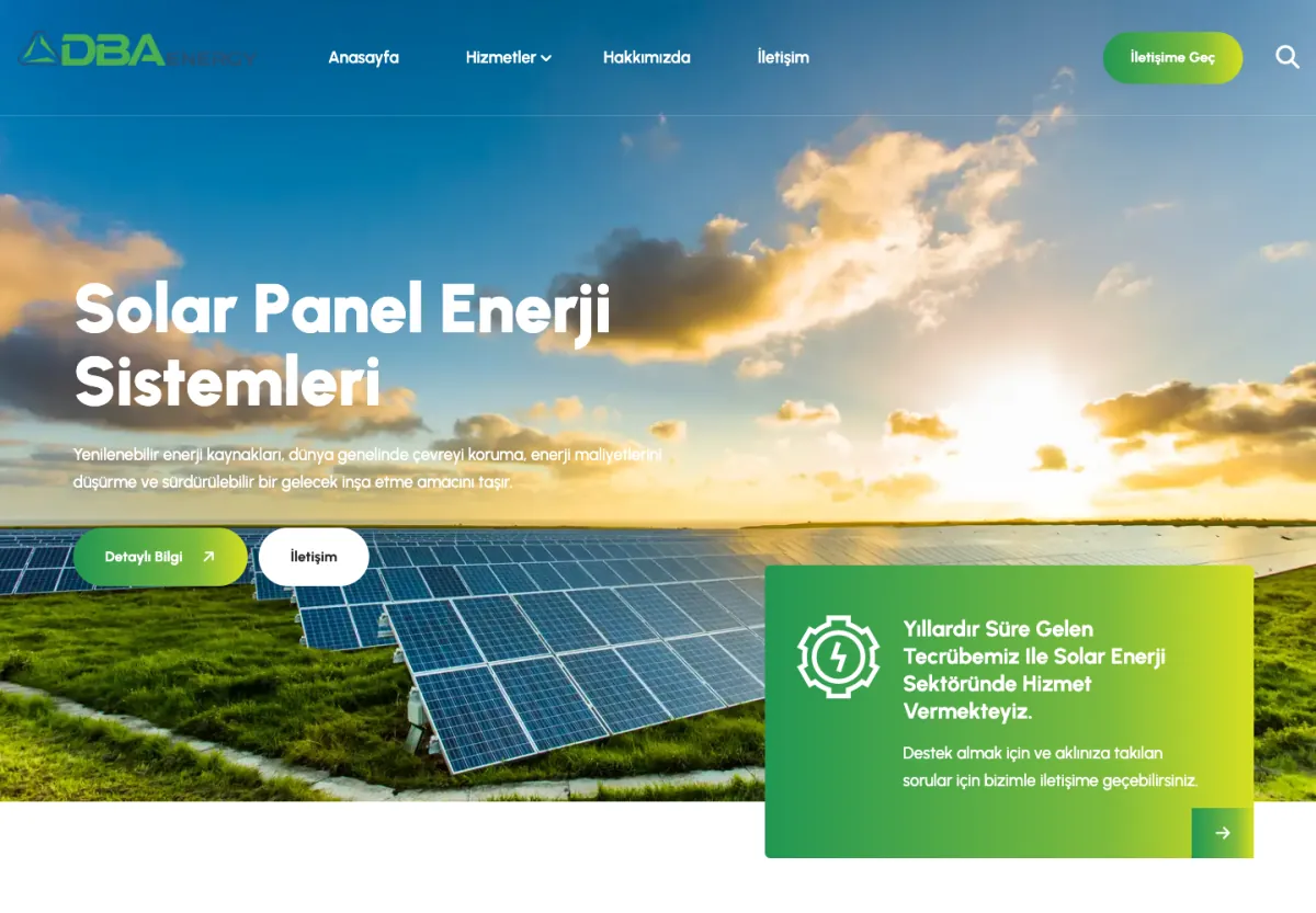 DBA Energy web sitesi masaüstü görünümü