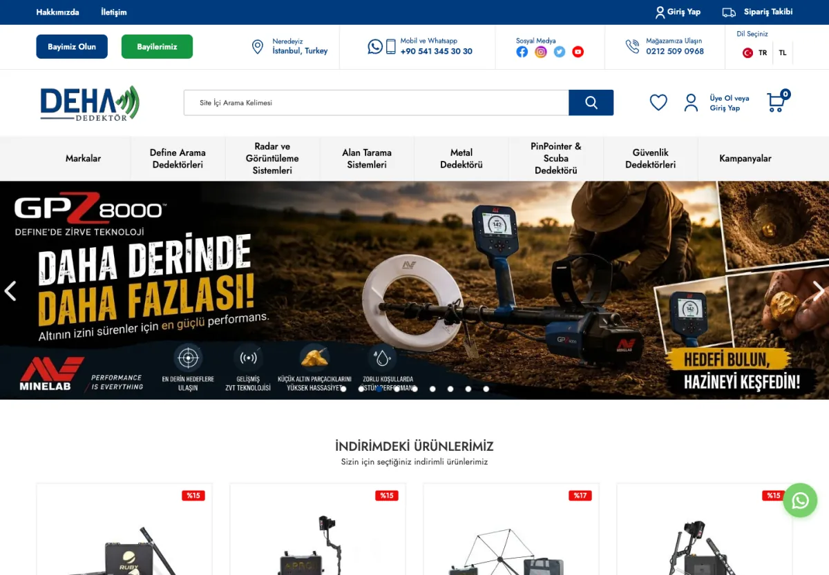 Deha Dedektör web sitesi masaüstü görünümü