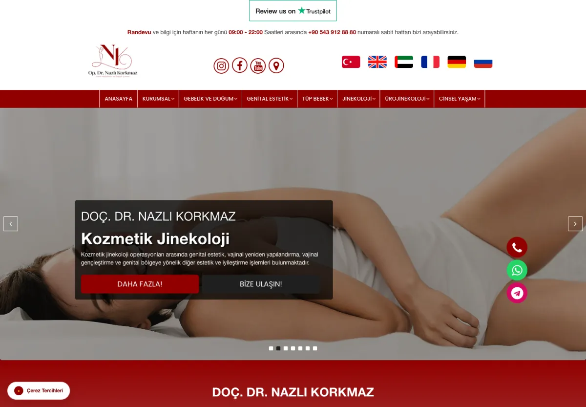 Dr. Nazlı Korkmaz web sitesi masaüstü görünümü