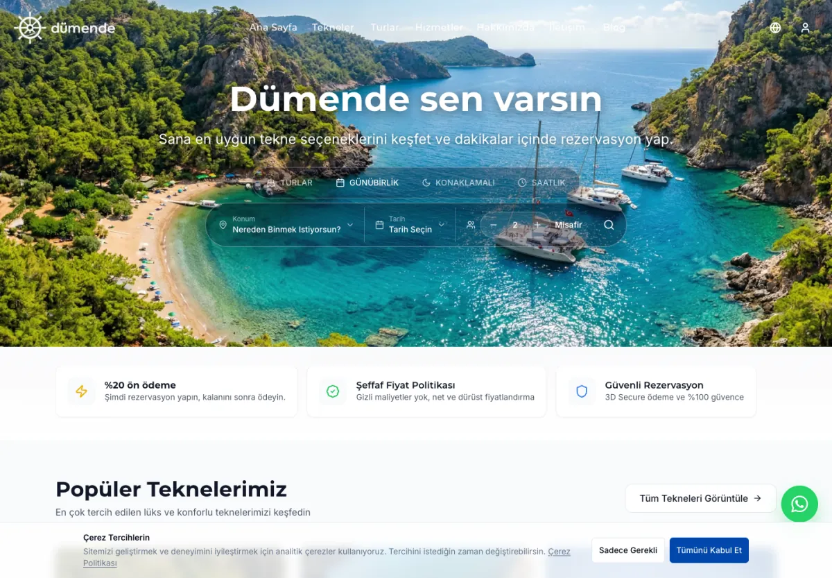 Dumende web sitesi masaüstü görünümü