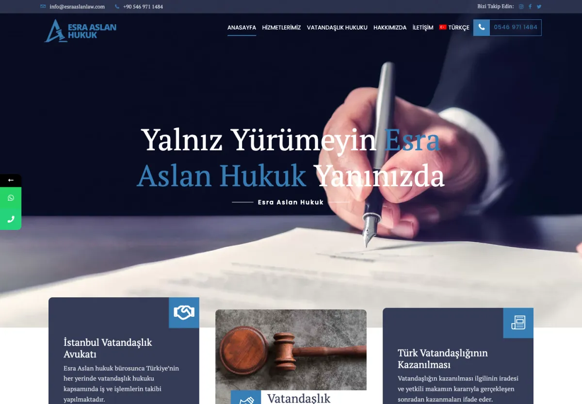 Esra Aslan Law web sitesi masaüstü görünümü