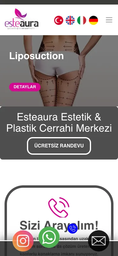 Esteaura web sitesi mobil görünümü
