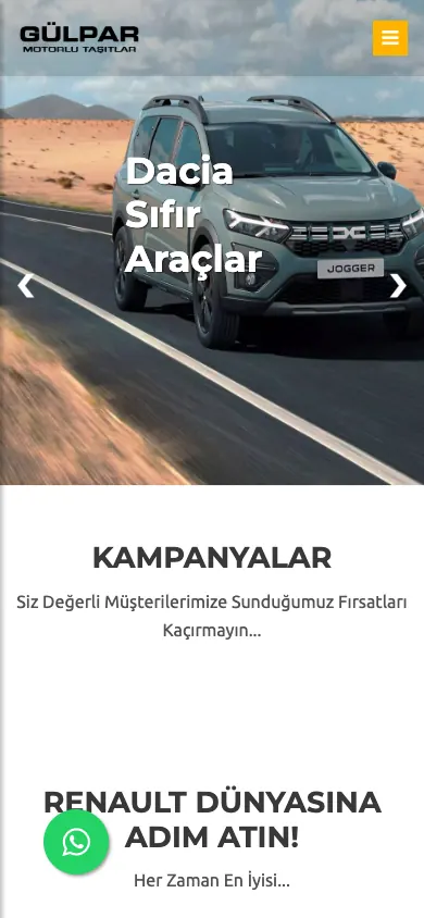 Gülpar Otomotiv web sitesi mobil görünümü