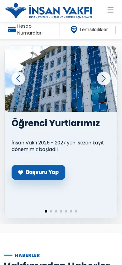 İnsan Vakfı web sitesi mobil görünümü