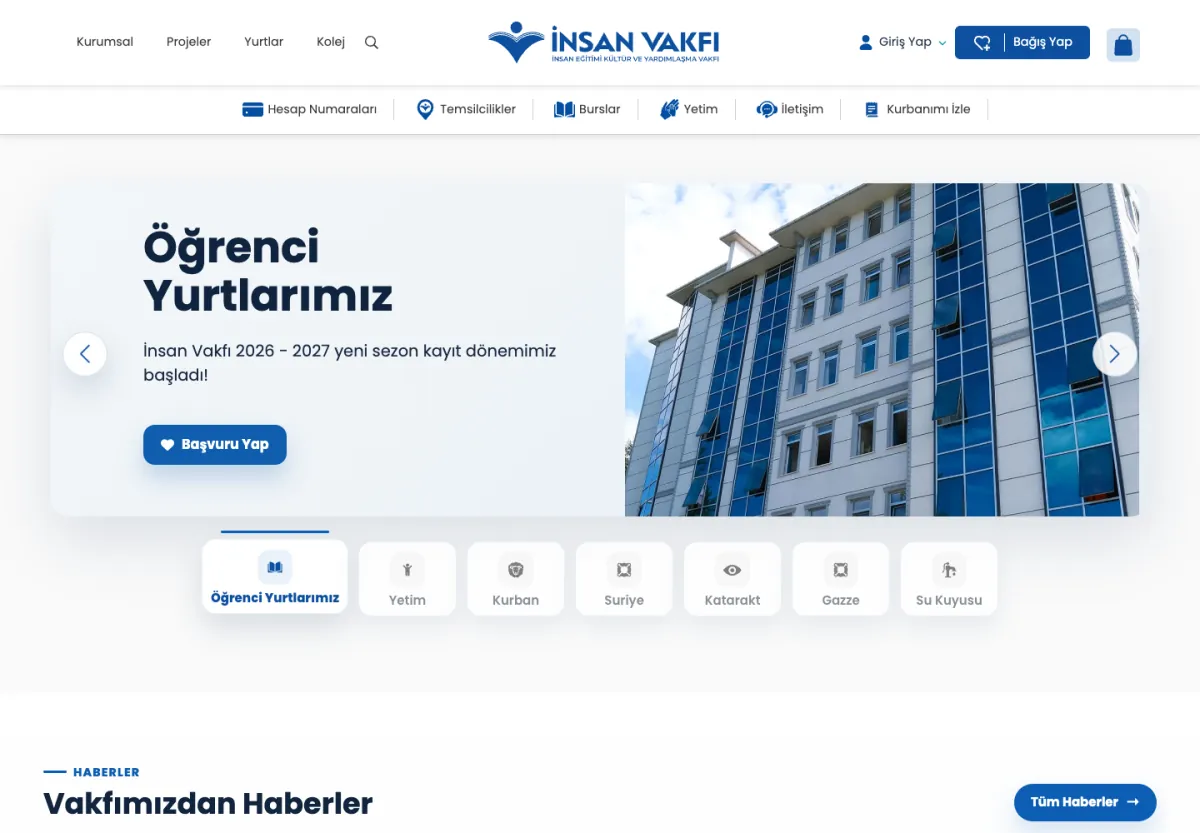 İnsan Vakfı web sitesi masaüstü görünümü