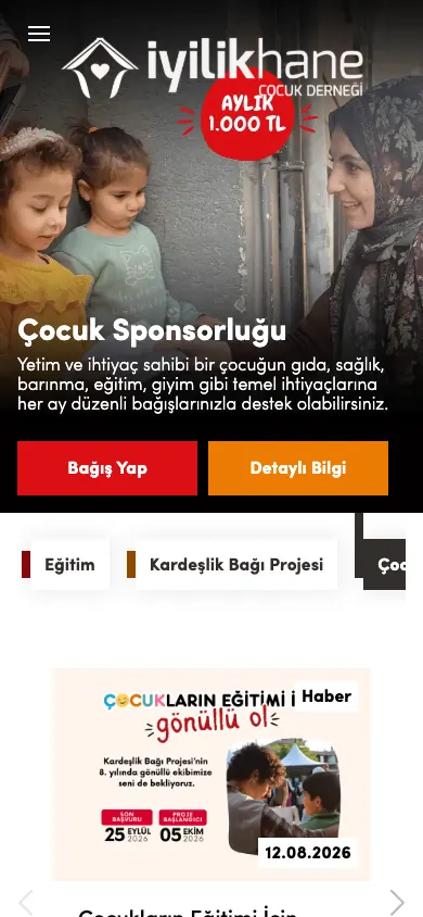 İyilikhane web sitesi mobil görünümü