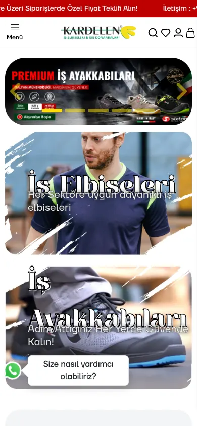 Kardelen Tekstil web sitesi mobil görünümü