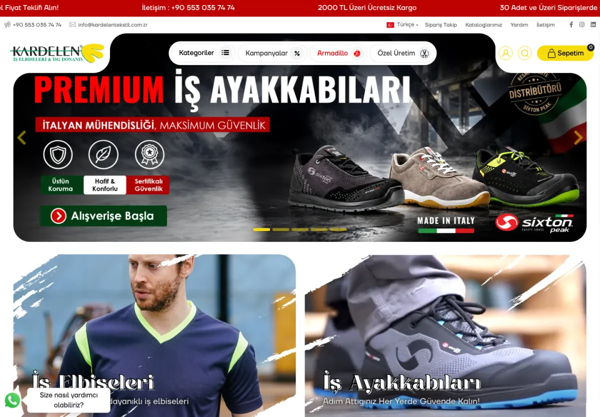 Kardelen Tekstil web sitesi masaüstü görünümü