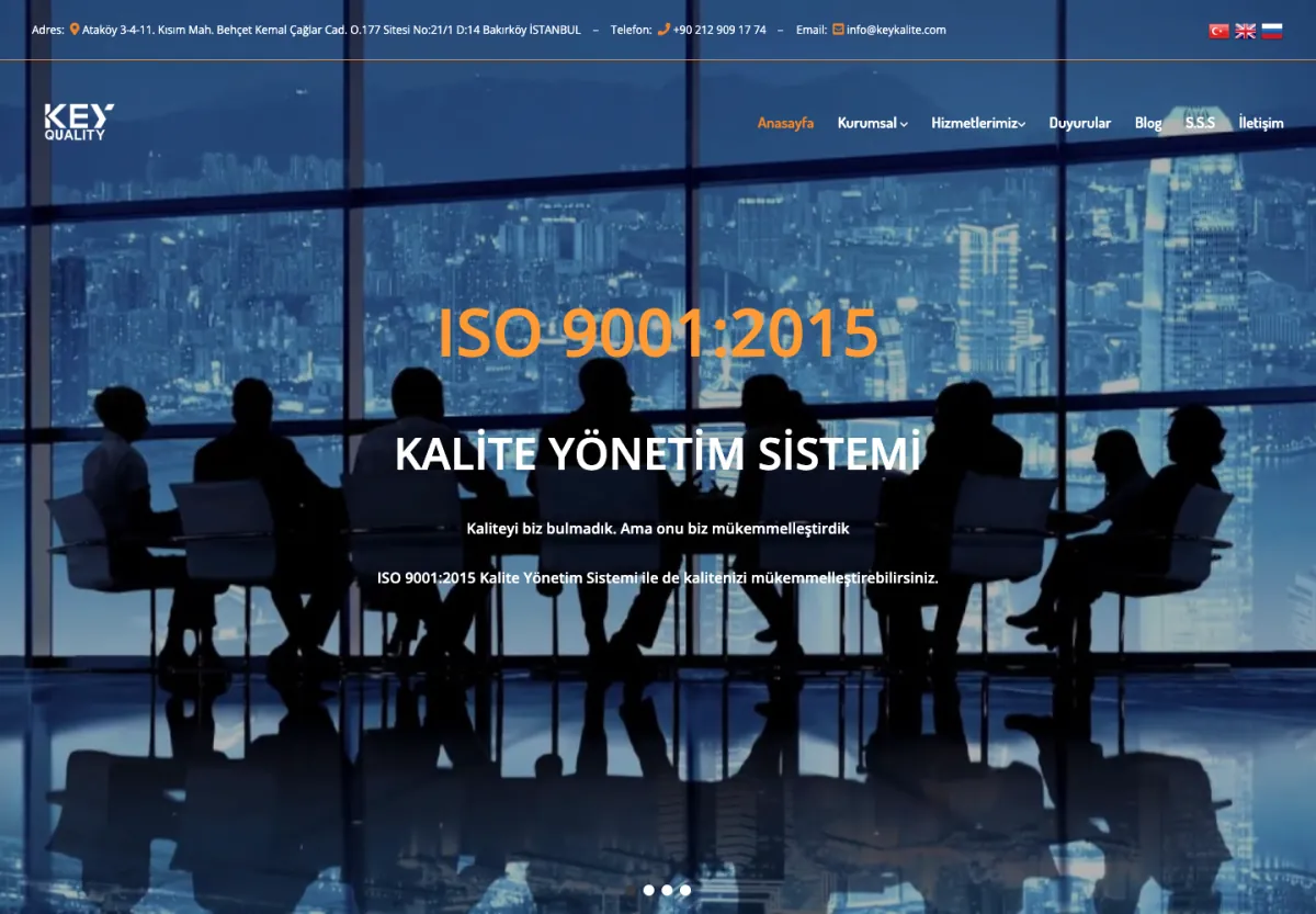 Key Kalite web sitesi masaüstü görünümü