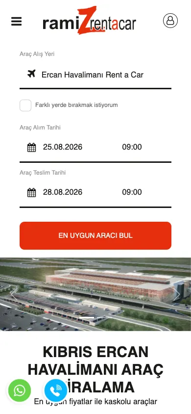 Kıbrıs Ramiz Rent A Car web sitesi mobil görünümü