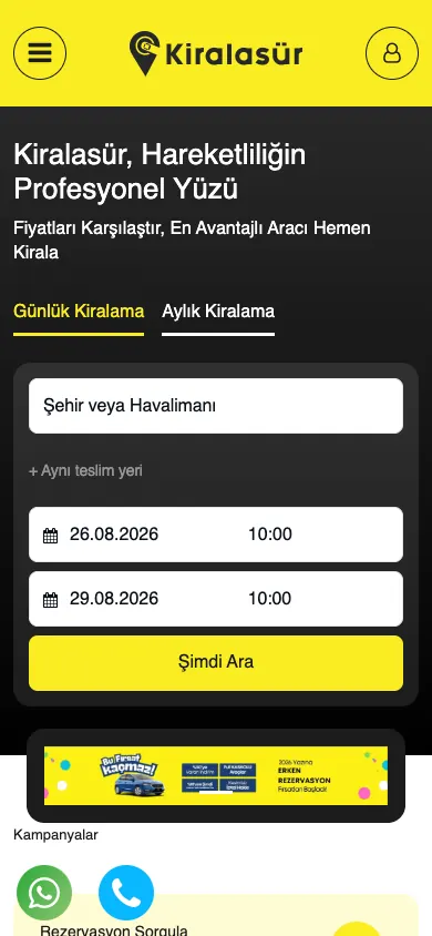 Kirala Sür web sitesi mobil görünümü