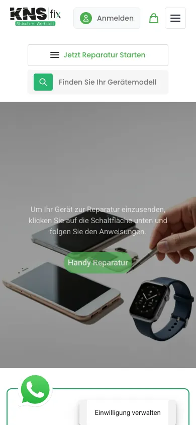 KNSFix web sitesi mobil görünümü
