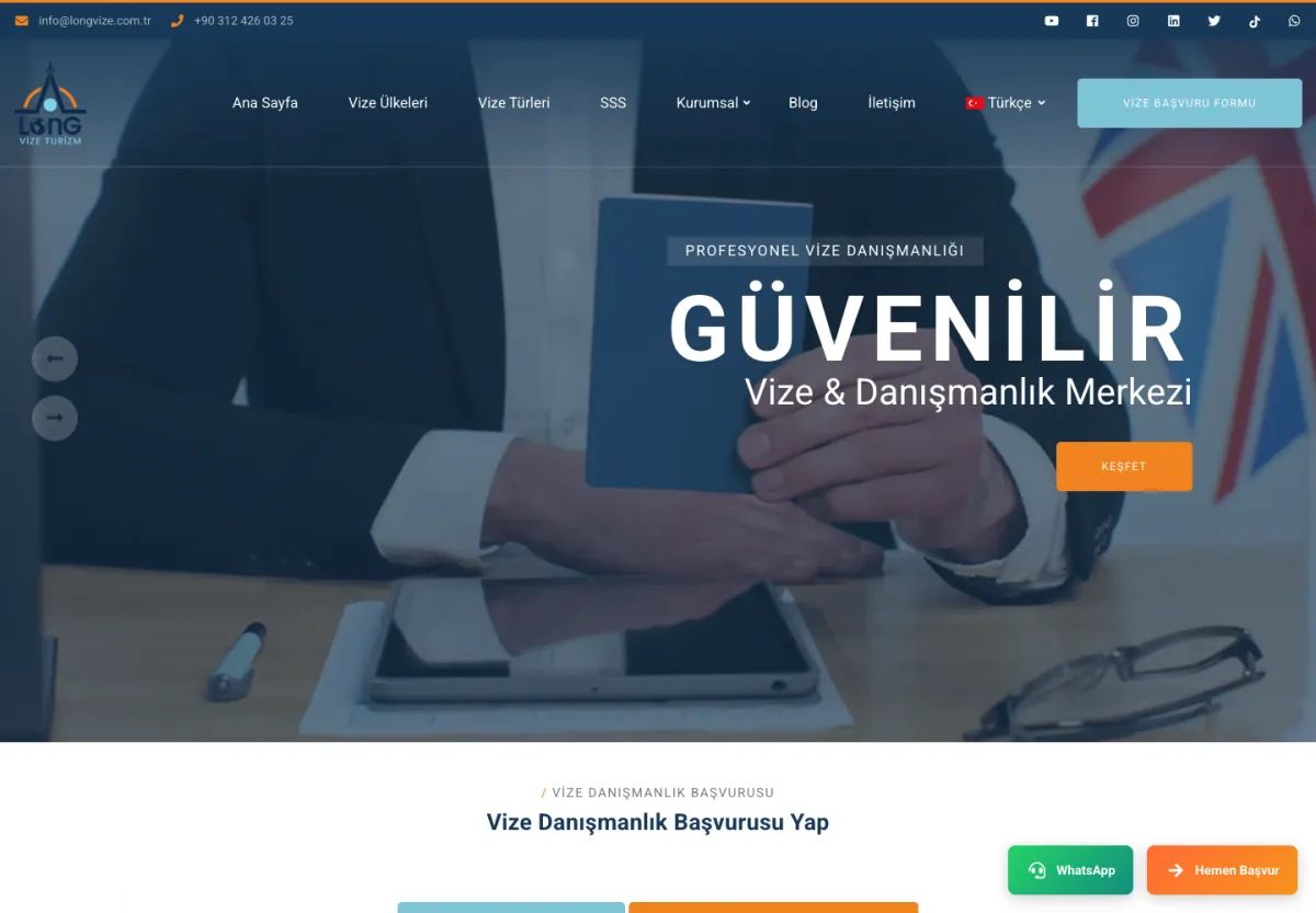 Long Vize web sitesi masaüstü görünümü