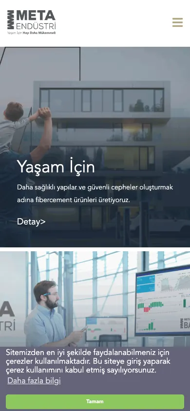 Meta Endüstri web sitesi mobil görünümü