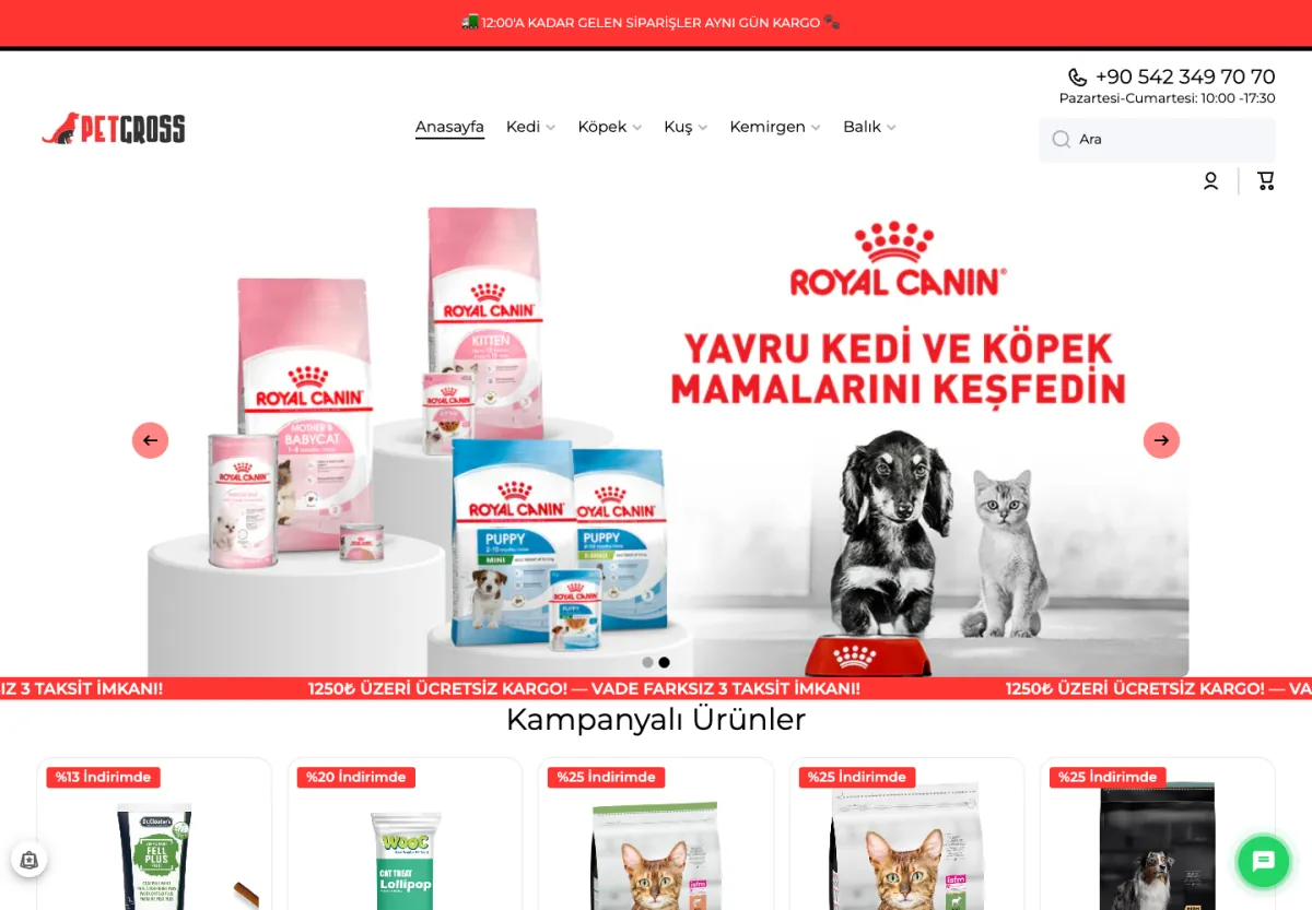 Petgross web sitesi masaüstü görünümü