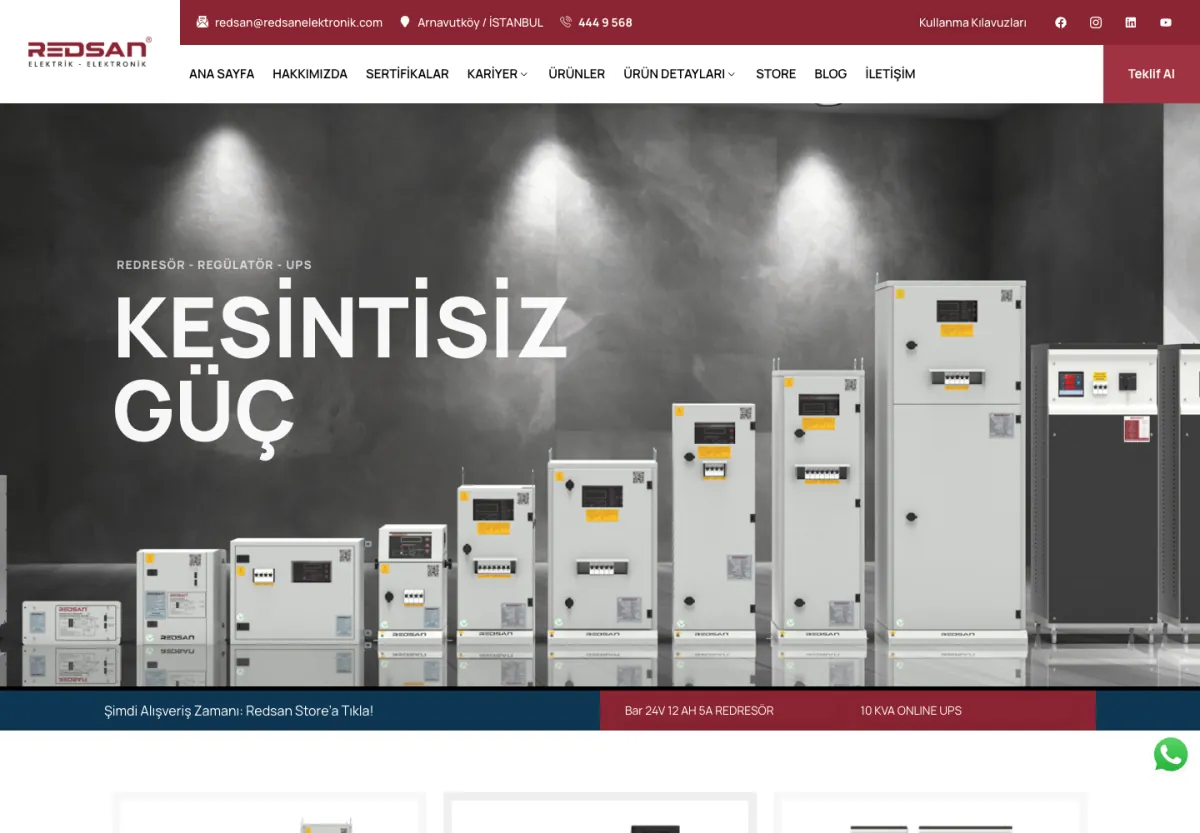 Redsan Elektronik web sitesi masaüstü görünümü