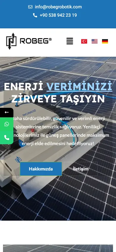 Robeg Robotik web sitesi mobil görünümü