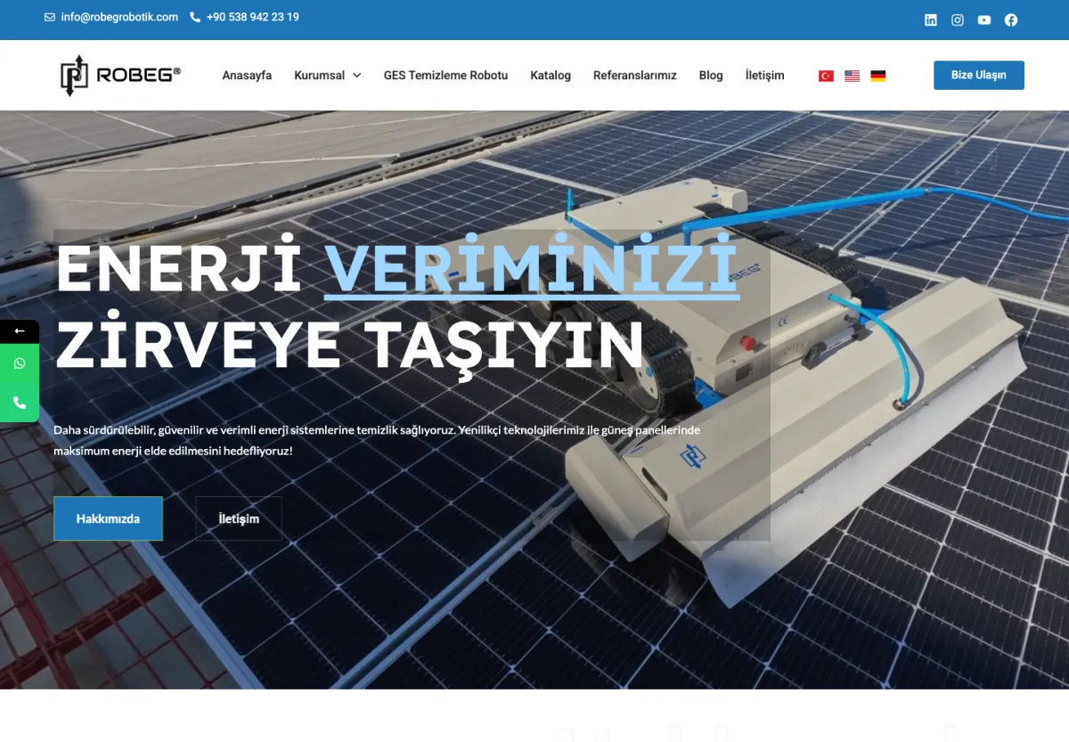 Robeg Robotik web sitesi masaüstü görünümü
