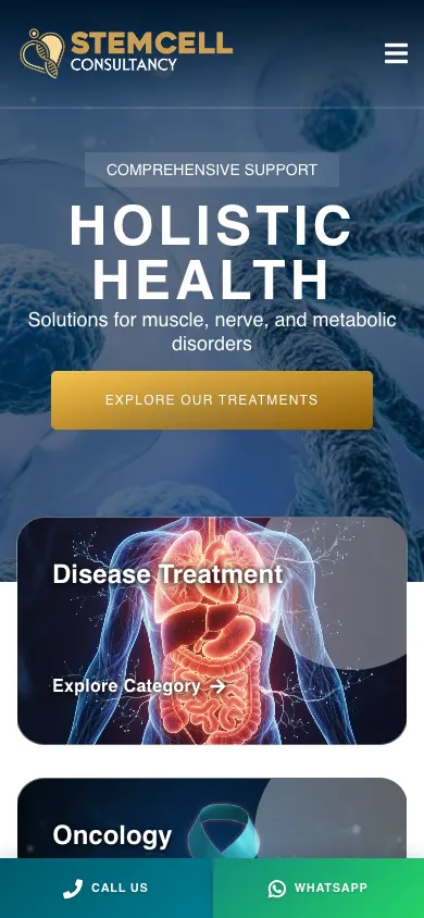 Stemcell Consultancy web sitesi mobil görünümü