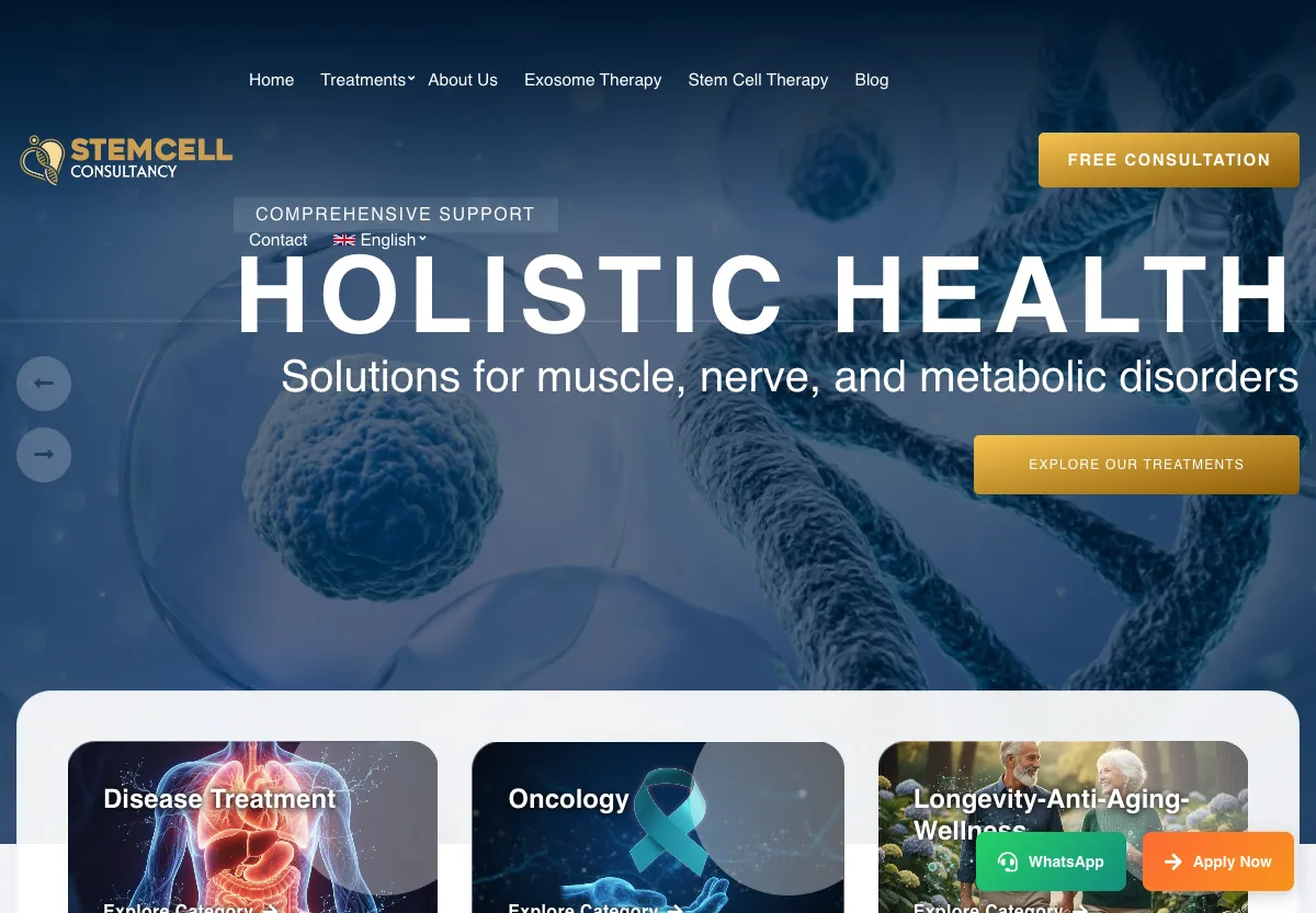 Stemcell Consultancy web sitesi masaüstü görünümü