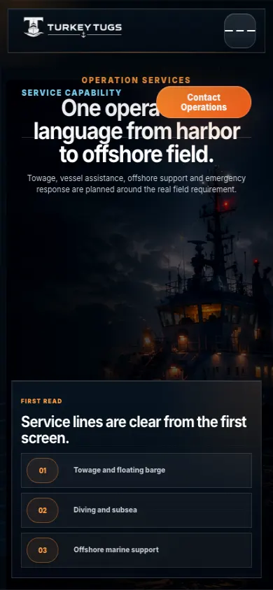 Turkey Tugs web sitesi mobil görünümü